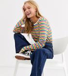 Monki Rainbow Stripe Long Sleeve T-shirt In Multi