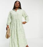 Asos Design Curve Maxi Shirt Dress With Pintucks In Gingham Print-multi