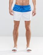 Asos Short Length Swim Shorts In White With Blue Panel - Blue