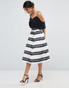 Amy Lynn Striped A Line Midi Skirt - Black