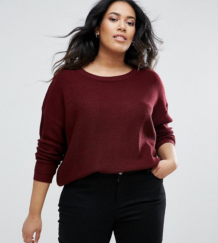 Brave Soul Plus Round Neck Sweater - Purple