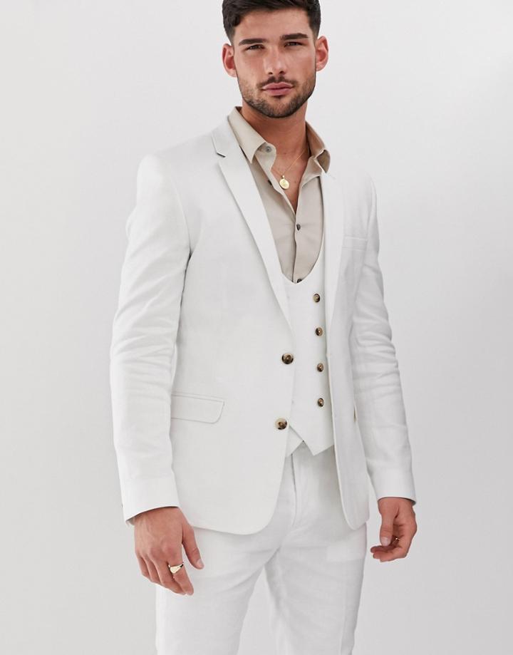 Asos Design Super Skinny Suit Jacket In White Linen