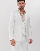 Asos Design Super Skinny Suit Jacket In White Linen