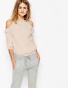 Daisy Street Cold Shoulder Lightweight Knit Sweater - Ecru