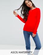 Asos Maternity Sweater In Rib With Tipping And Ruffle - Red