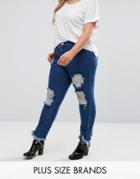 Missguided Plus Frayed Hem Distressed Detail Denim Jeans - Blue
