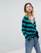 Asos Wrap Sweater In Stripe - Green