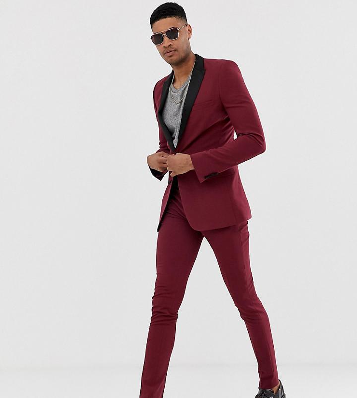 Asos Design Tall Super Skinny Tuxedo Suit Pants In Burgundy-red
