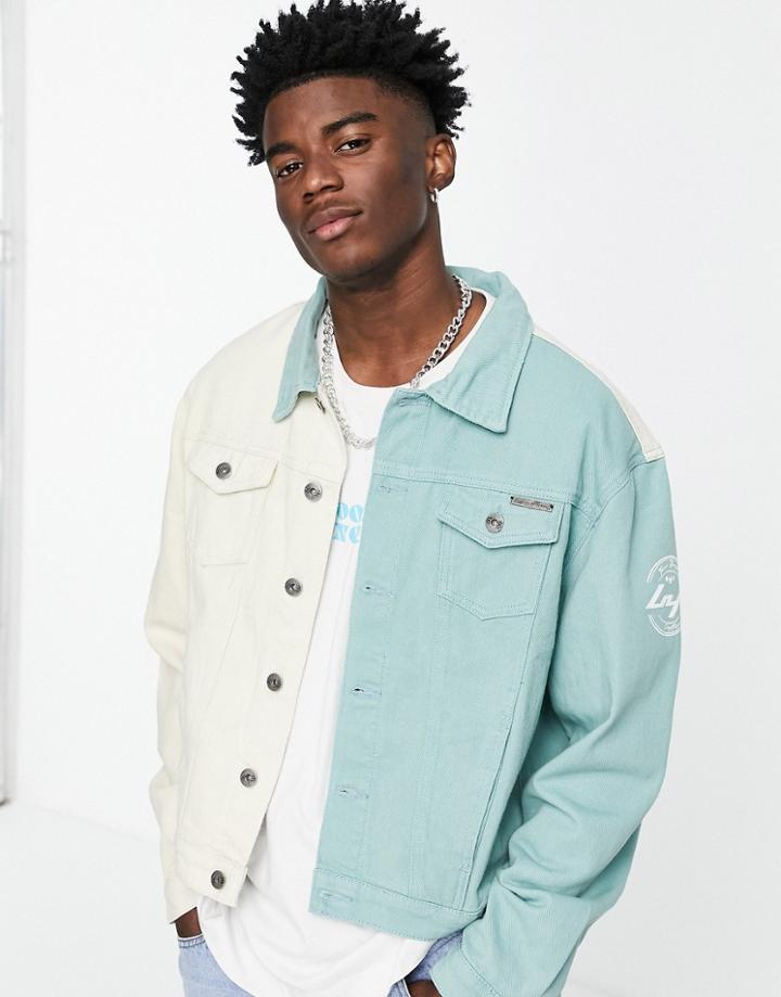Liquor N Poker Trucker Jacket In Green And Off White With Sleeve Print - Part Of A Set-multi