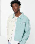 Liquor N Poker Trucker Jacket In Green And Off White With Sleeve Print - Part Of A Set-multi