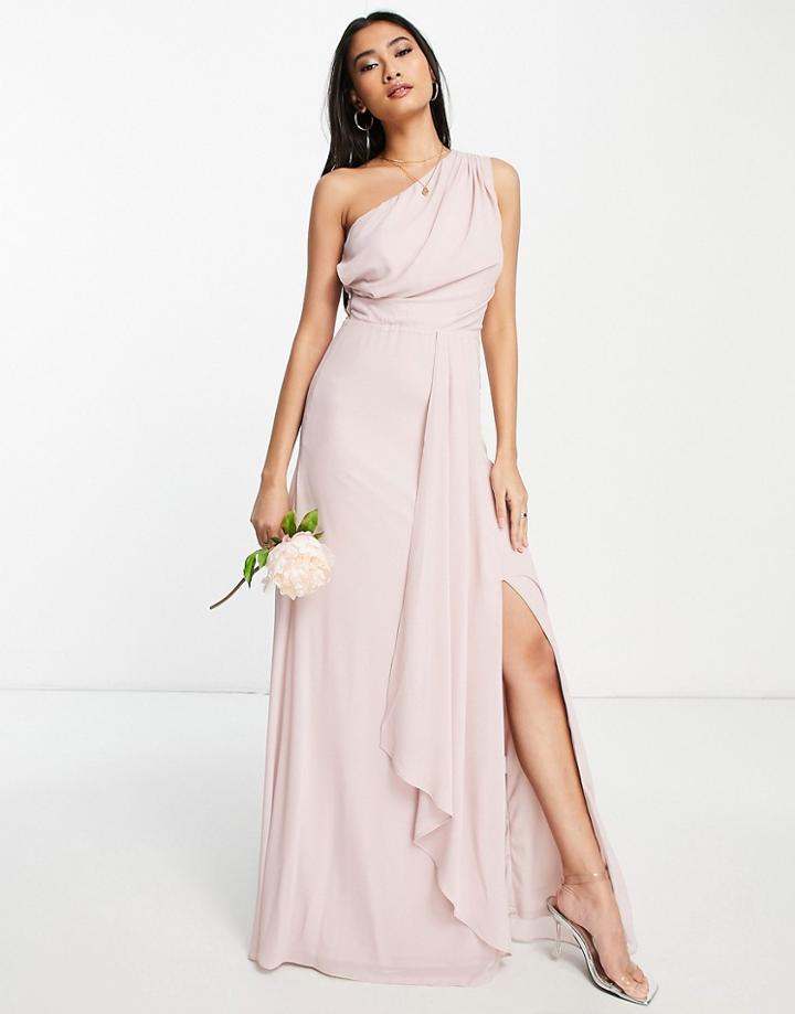 Tfnc Bridesmaid Chiffon One Shoulder Drape Maxi Dress In Mink-pink