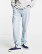 Asos Design Straight Leg Pleated Jeans In Light Wash Blue-blues