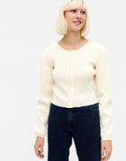 Monki Volume Sleeve Knit Cardigan In Off White