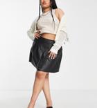 Barney's Originals Plus Real Leather Pleated Mini Tennis Skirt-black