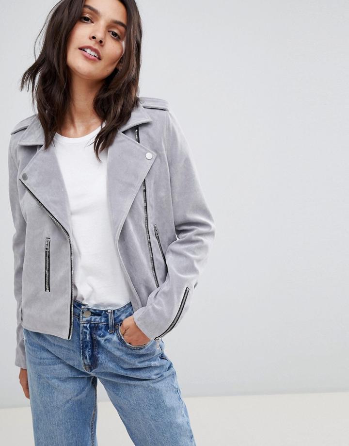 Urbancode Biker Jacket In Faux Suede - Gray