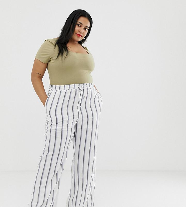 Glamorous Curve Relaxed Pants In Painted Stripe-white