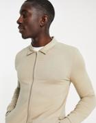 Asos Design Muscle Jersey Harrington Jacket In Beige-neutral