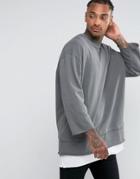 Asos Oversized Longline Sweatshirt With Double Hem - Gray