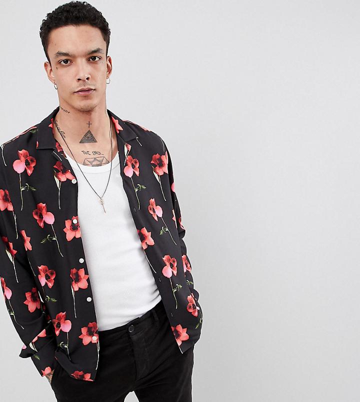 Heart & Dagger Revere Shirt In Long Sleeve With Poppy Print - Black