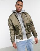 The Couture Club Ruched Sleeve Hooded Bomber Jacket In Khaki-green