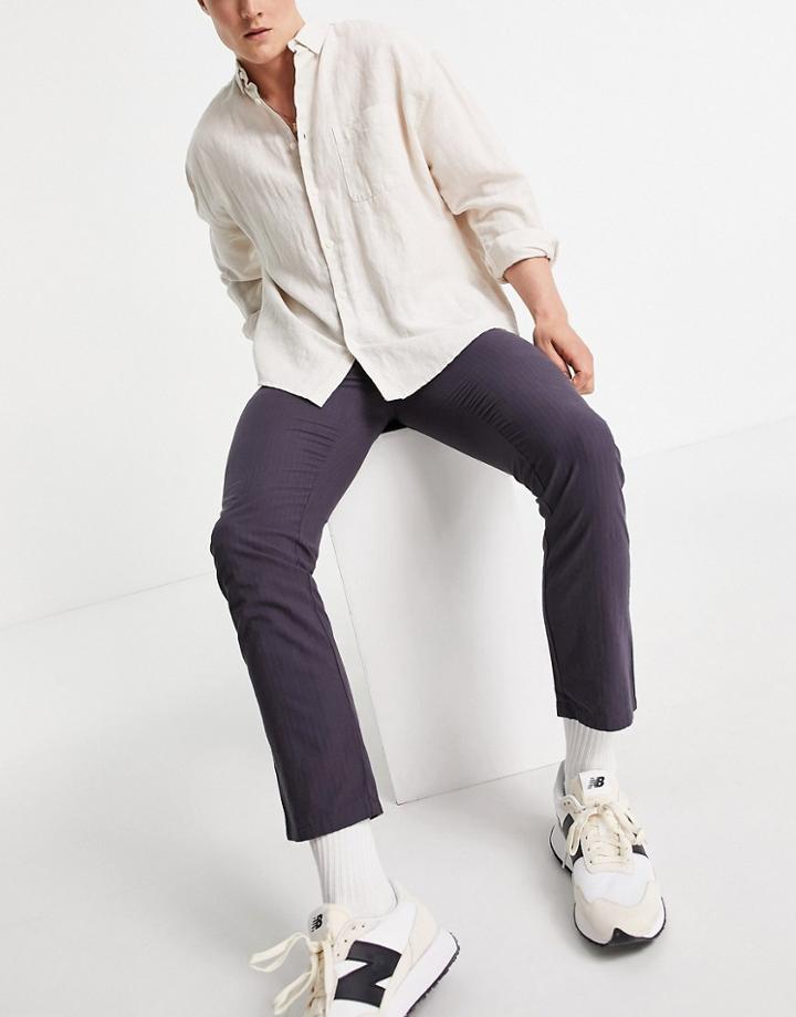 Asos Design Slim Fit Pants With Elasticated Waist In Charcoal Seersucker-grey
