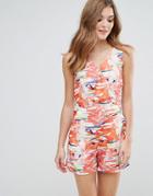 Lavand Printed Tailored Romper - Red