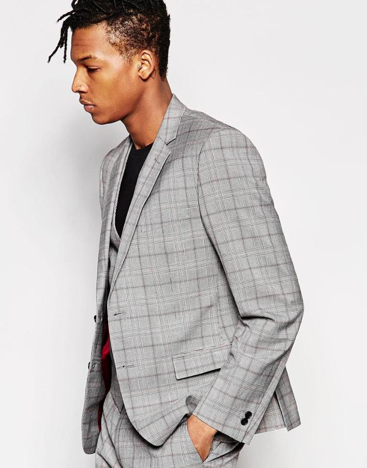 Rudie Slim Fit Heritage Check Suit Jacket - Gray