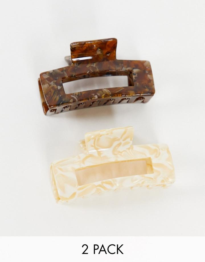 Reclaimed Vintage Inspired 2-pack Hair Claws In Brown And Cream-multi