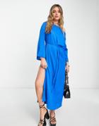 Topshop Premium Jacquard Occasion Midi Dress In Blue-blues