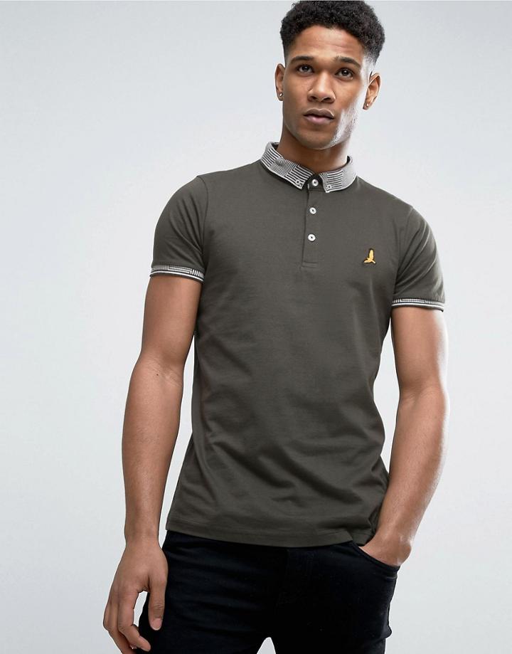 Brave Soul Polo Shirt With Jacquard Collar - Green