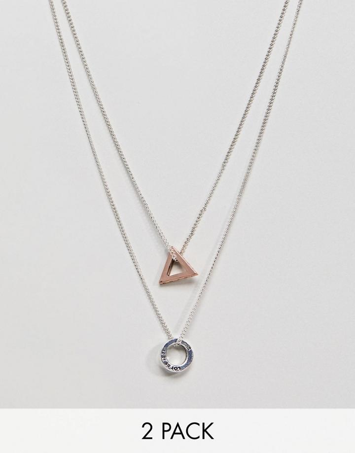 Icon Brand Triangle & Circle Pendant Necklace In Mixed Metals In 2 Pack Exclusive To Asos - Silver