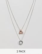 Icon Brand Triangle & Circle Pendant Necklace In Mixed Metals In 2 Pack Exclusive To Asos - Silver