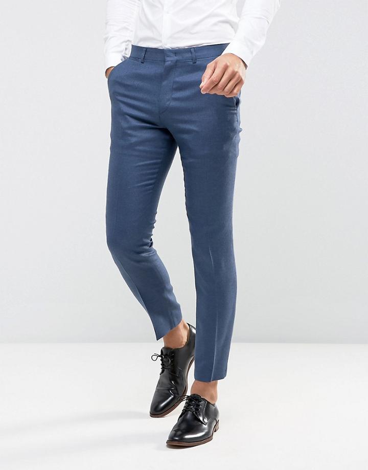 Asos Wedding Slim Suit Pant In Navy Silk Linen Mix - Navy