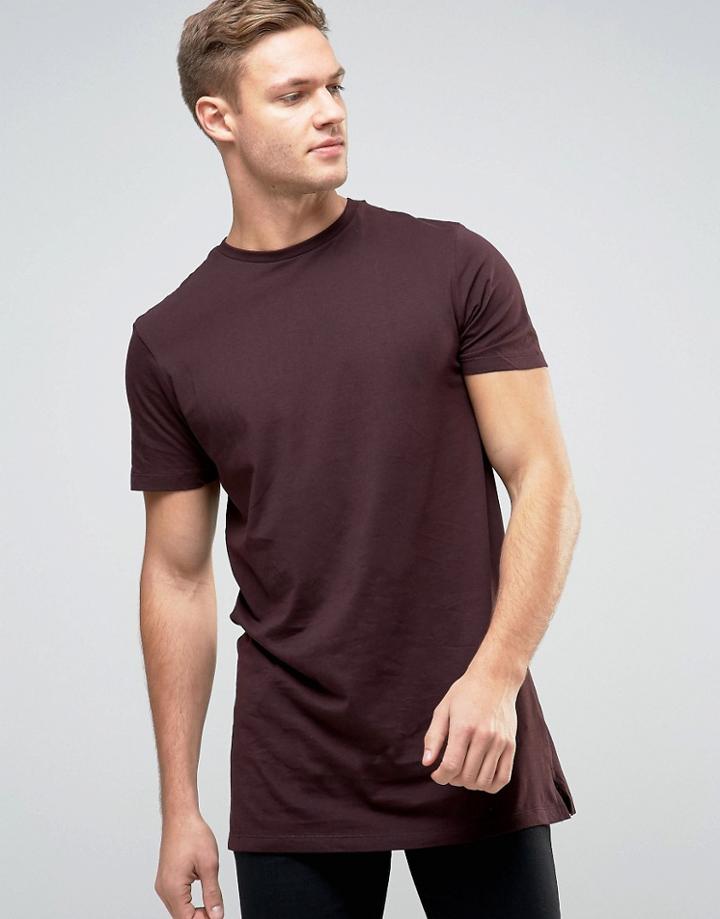 New Look Longline T-shirt In Dark Purple - Purple