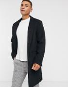Asos Design Wool Mix Overcoat With Inverted Lapel In Black