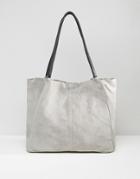 Asos Suede Unlined Shopper Bag With Wrap Handle - Gray