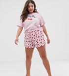 Asos Design Curve Mix & Match Cherry Pyjama Short In 100% Woven Modal - Multi