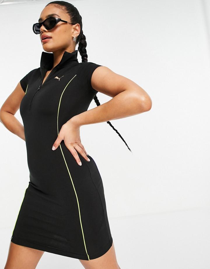 Puma High Neck Body-conscious Dress In Black With Piping