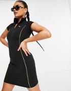 Puma High Neck Body-conscious Dress In Black With Piping
