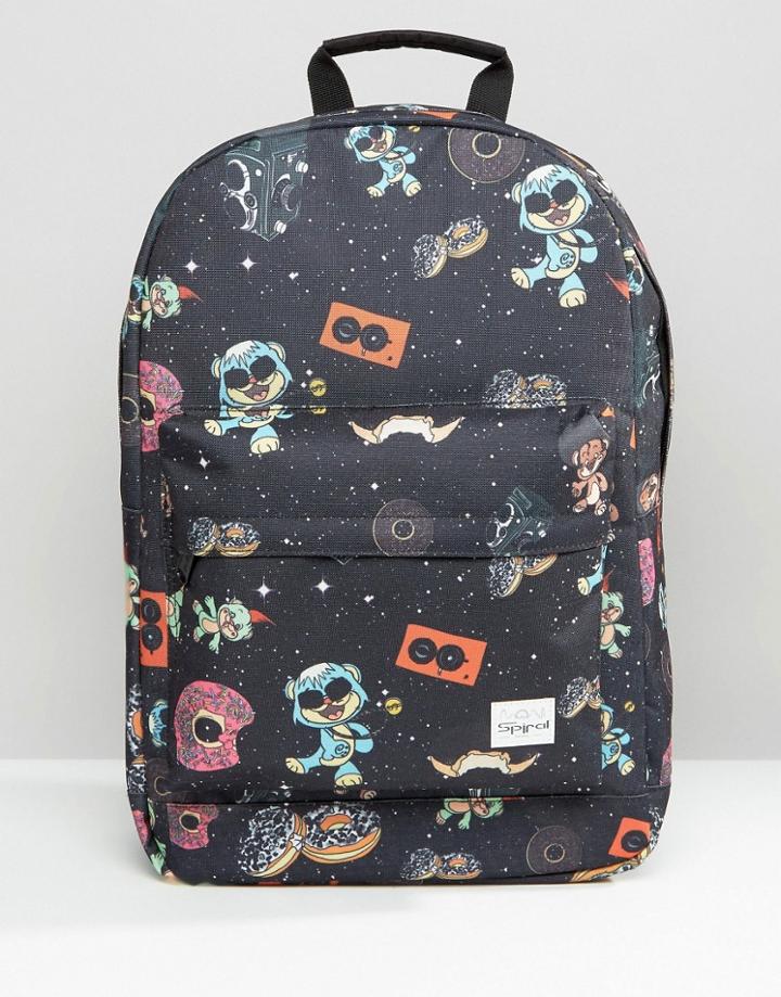 Spiral Backpack With Space Party Print - Black
