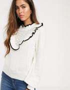 River Island Sweater With Contrast Frill In Cream