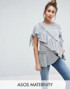 Asos Maternity T- Shirt With Ruffle And Bow Detail - Gray