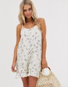 Daisy Street Cami Romper In Ditsy Floral - White