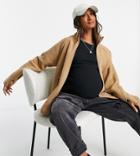 Pieces Maternity Zip Up Fleece Jacket In Camel-brown