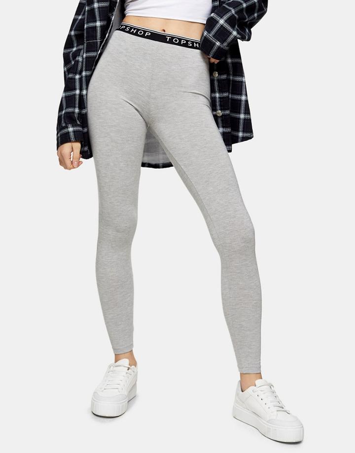 Topshop Branded Waistband Leggings In Gray-green