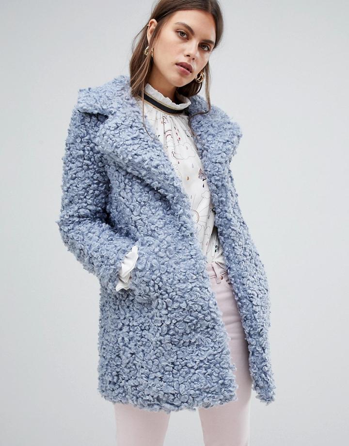 River Island Borg Coat In Blue