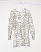 Asos Design Long Sleeve Super Soft Mini Sweater Dress In Snake Print-white