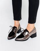 Lost Ink Jive Metallic Lace Up Point Flat Shoes - Silver