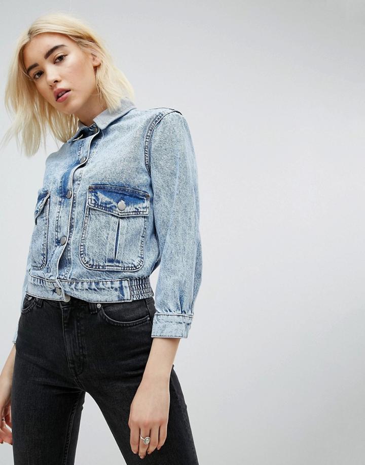 Asos Denim Jacket With Cord Collar - Blue
