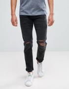 Jack & Jones Intelligence Jeans In Slim Fit With Rip Knee Detail - Black